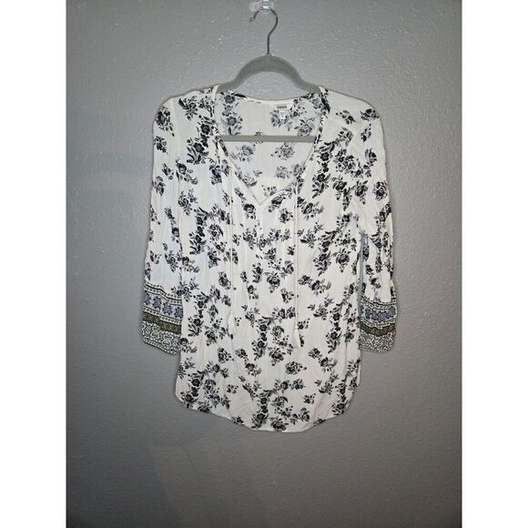 Sonoma White Floral 3/4 Sleeve Peasant Top Size Small - Picture 1 of 5